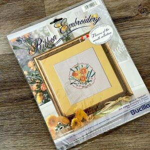 Vintage Bucilla Silk Ribbon Embroidery Kit March Daffodil Flower NOS NIP 90s